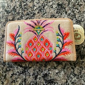 Spartina Pineapple linen and leather wallet